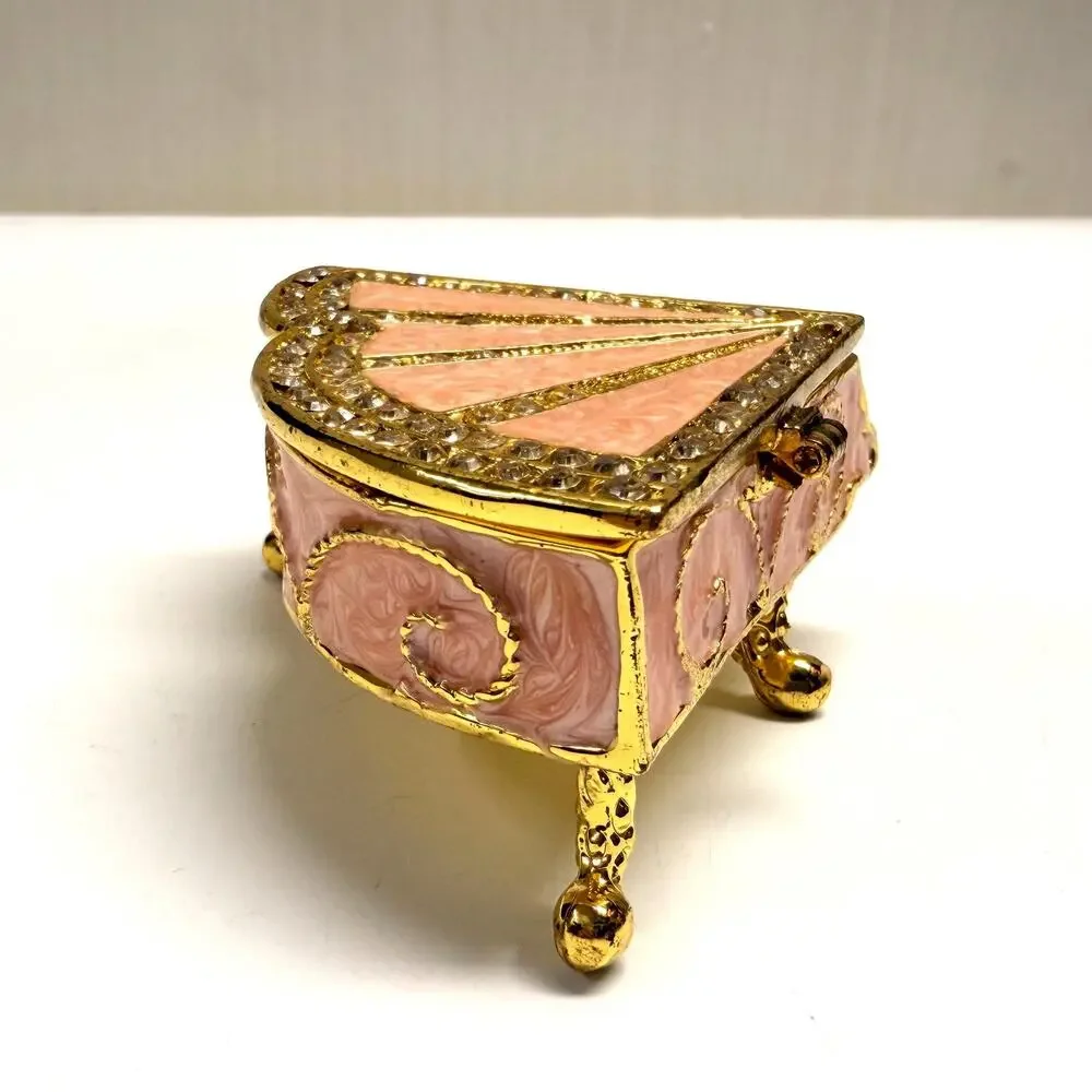 Vintage Grand Piano Metal Enameled Faux Crystal Trinket Box